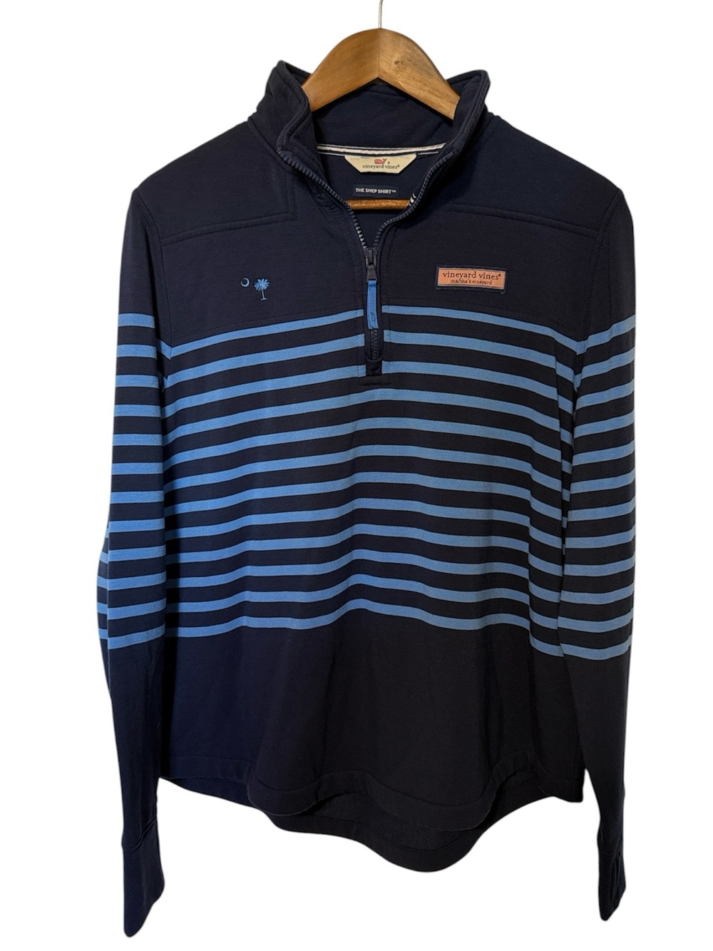 Vineyard Vines Navy with Light Blue Striped Quarter-Zip Pullover - Picture 1 of 11